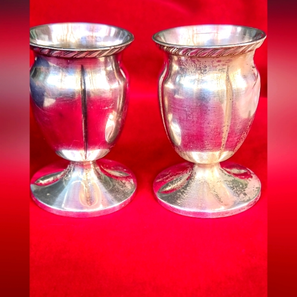 Vintage pair of egg cups, marked Meriden Britannia Company, silver soldered